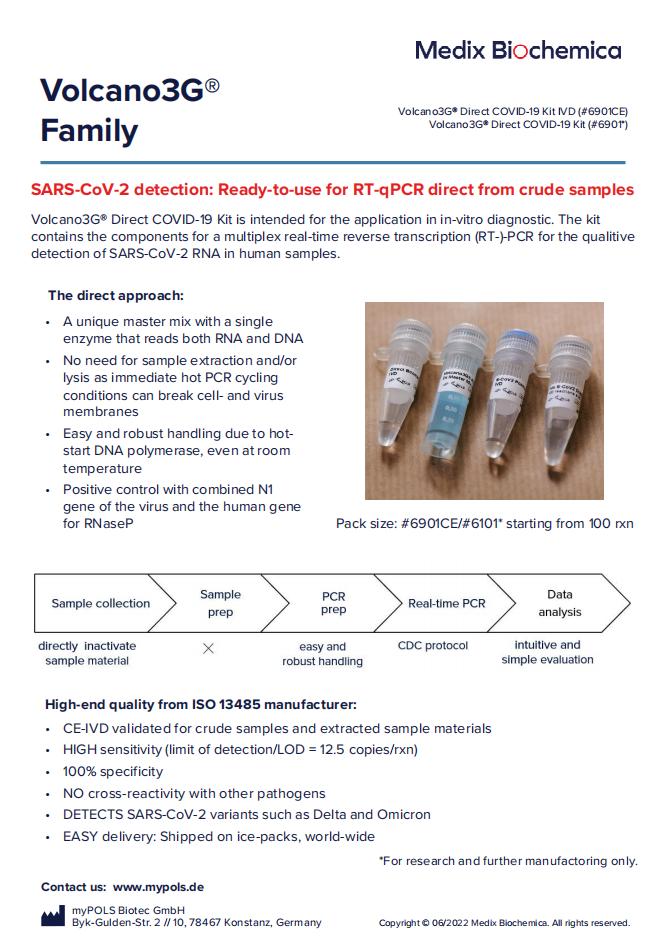 MedixMDx Volcano3G® Family SARS-CoV-2 detection - Flyer